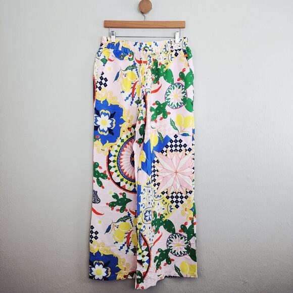 Maeve Pants - Maeve Anthropologie Pink Multicolor Print Straight Leg Silky Pull On Pants S NWT